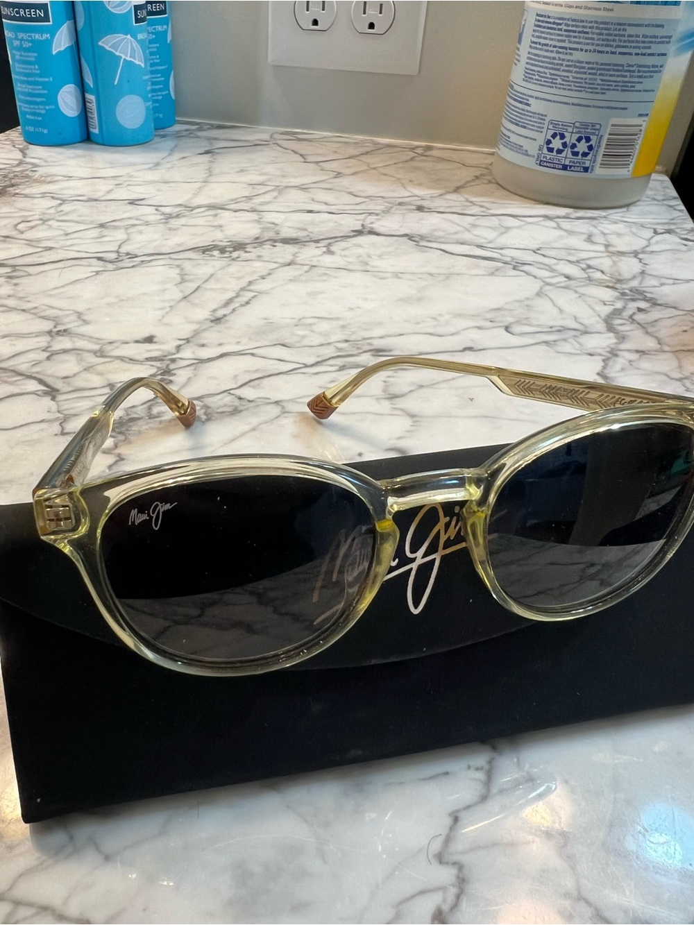 Maui Jim Translucent Yellow Frame Sunglasses with Black Lenses